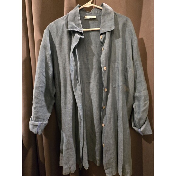 Bryn Walker Blue Linen Classic Collar Shirt, Oversized XL or XXL - Picture 5 of 8